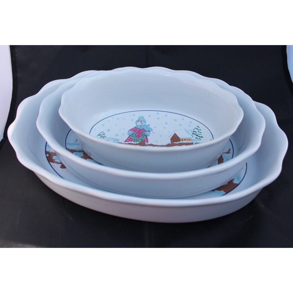 Spinnaker China Snowman Serving Dishes/ Bowls set of 3 (stacking) 11", 9" and 7"